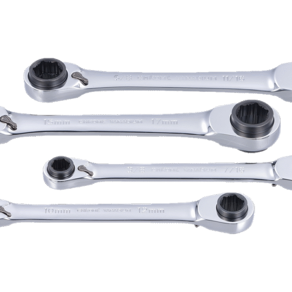 4PC DOUBLE-BOX-END TWIN-SIZE ANTI-SLIP RATCHET WRENCHES