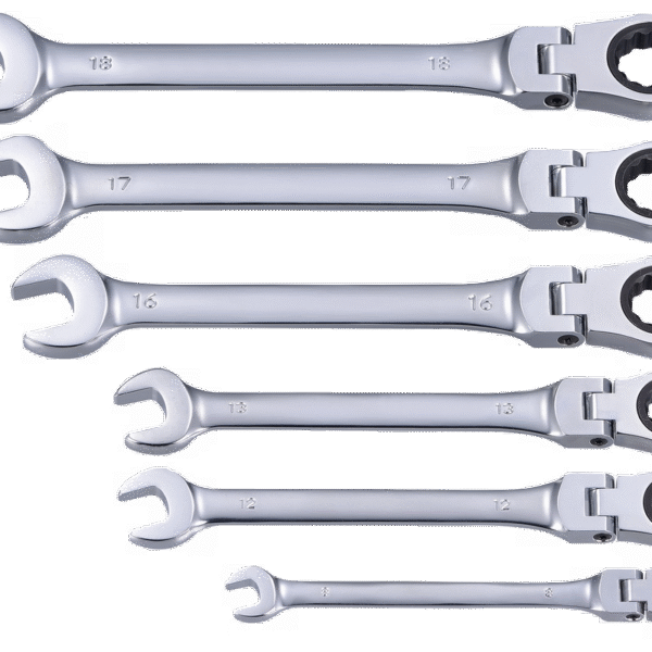 6PC OPEN-END AND FLEXIBLE 12PT RATCHET-BOX-END CHROMED WRENCH SET - METRIC