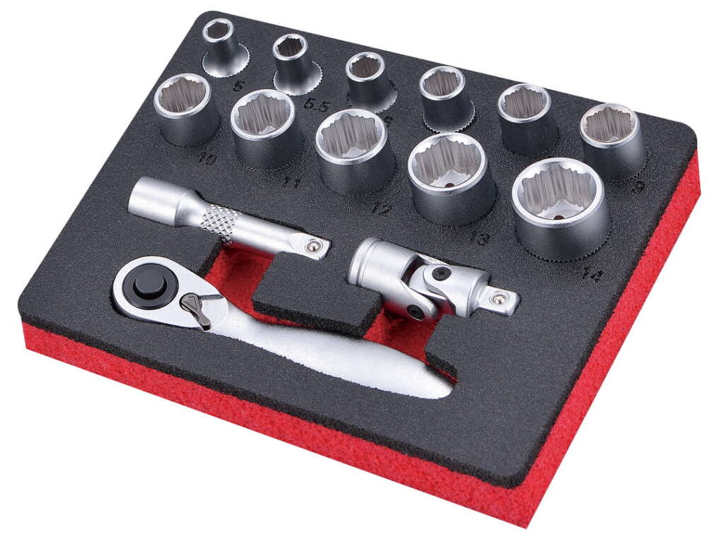 14PC 1/4″ DRIVE 90T RATCHET ANTI-SLIP SOCKET SET – METRIC