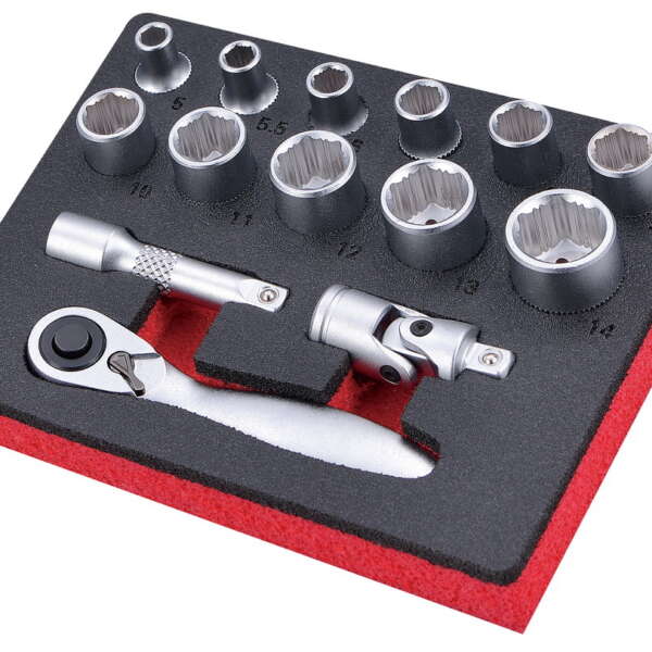 14PC 1/4" DRIVE 90T RATCHET ANTI-SLIP SOCKET SET - METRIC