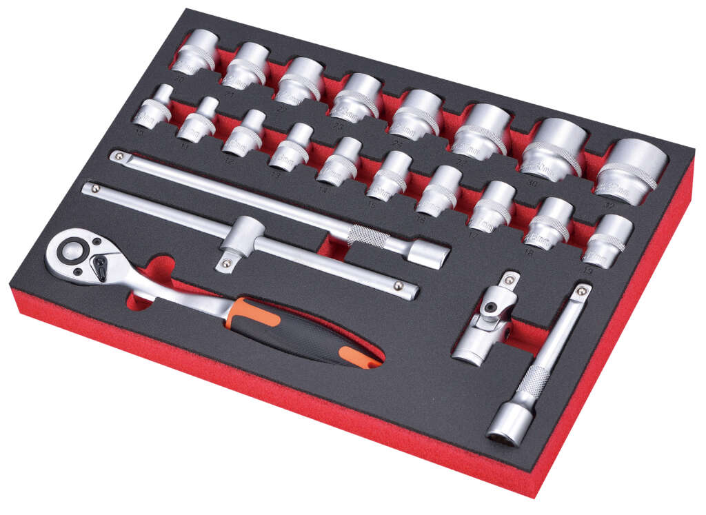 23PC 1/2″ DRIVE ANTI-SLIP RATCHET WRENCH SOCKET SET – METRIC