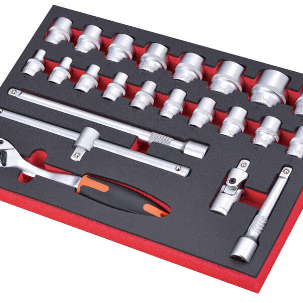 23PC 1/2" DRIVE ANTI-SLIP RATCHET WRENCH SOCKET SET - METRIC
