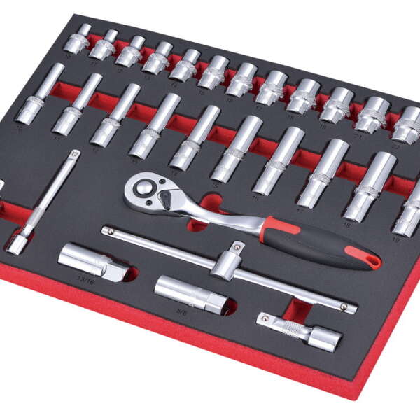 30PC 1/2" DRIVE LONG AND SHORT SOCKET SET WITH TPR RATCHET WRENCH - METRIC
